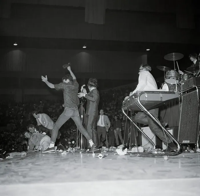 Framed Print : Man Storming the Stage at Beatles Concert Framed Print : Man Storming the Stage at Beatles Concert