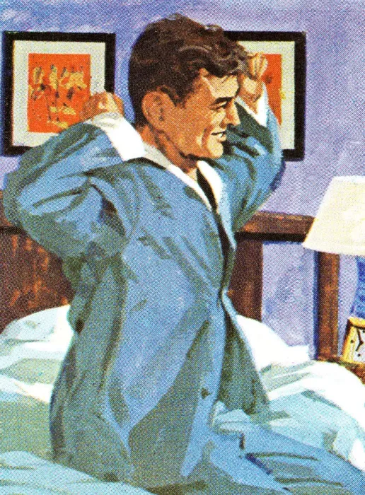 Framed Print : Man Stretching in Bed Framed Print : Man Stretching in Bed