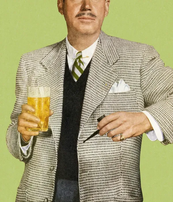 Framed Print : Man in Suit Holding Beverage