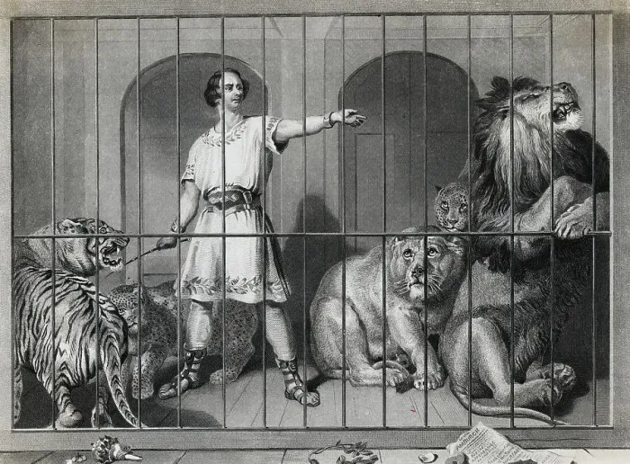Framed Print : Man Taming Lions Framed Print : Man Taming Lions