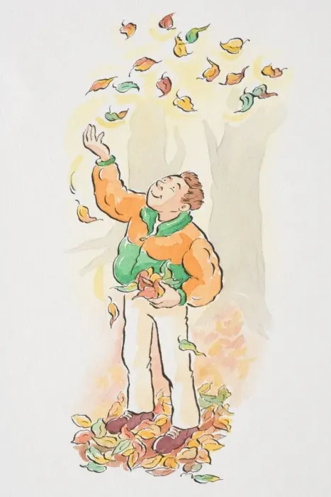 Framed Print : Man throwing autumn leaves in the air Framed Print : Man throwing autumn leaves in the air