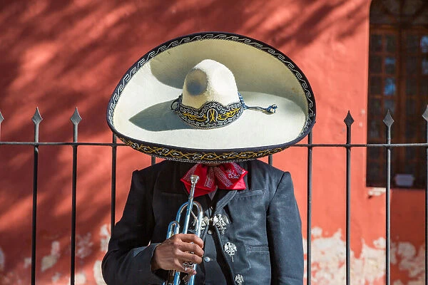 Man with trumpet from Mariachi group, Yucatan, Mexico
