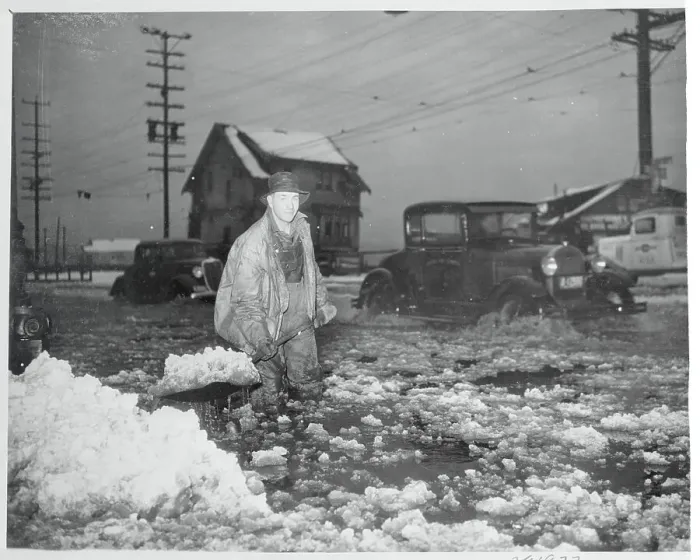 Framed Print : Man Trying to Find Clogged Storm Drain Framed Print : Man Trying to Find Clogged Storm Drain