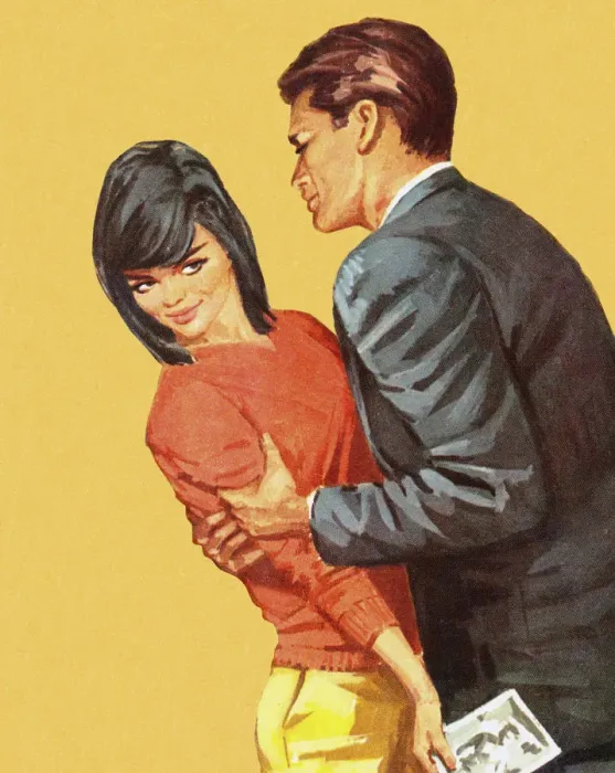 Framed Print : Man Trying to Hold Dark Haired Woman Framed Print : Man Trying to Hold Dark Haired Woman
