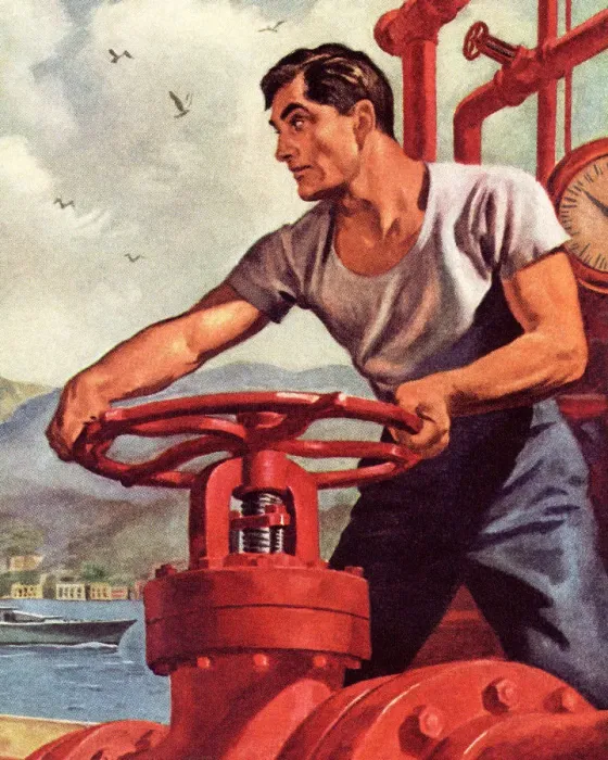 Framed Print : Man Turning a Large Valve