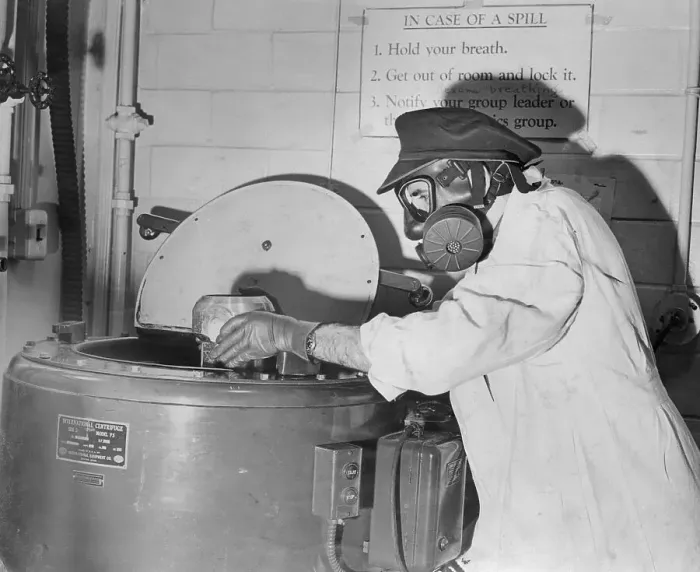 Framed Print : Man in Uniform Working with Radioactivity Framed Print : Man in Uniform Working with Radioactivity