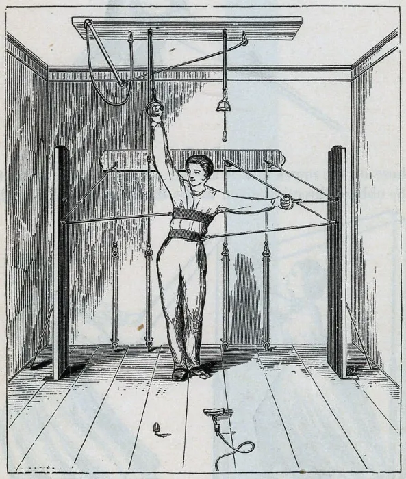 Framed Print : Man Using Early Exercise Machine Framed Print : Man Using Early Exercise Machine