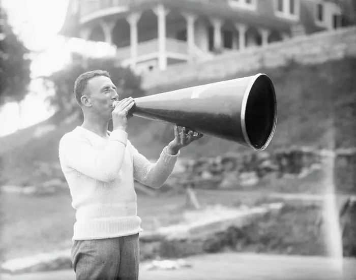 Framed Print : Man Using a Megaphone Framed Print : Man Using a Megaphone