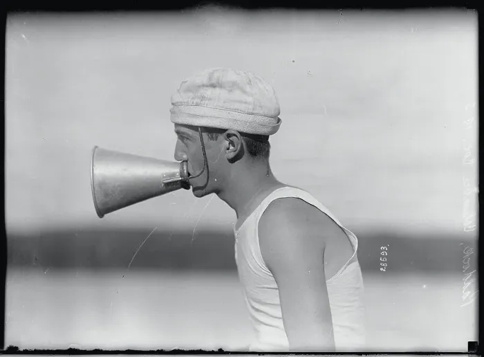 Framed Print : Man Using a Megaphone Framed Print : Man Using a Megaphone