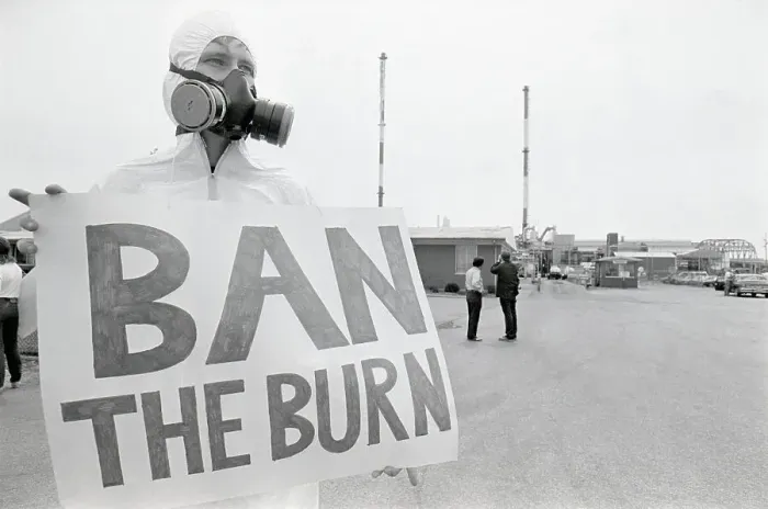 Framed Print : Man W / Gas Mask, Sign; Ban The Burn Framed Print : Man W / Gas Mask, Sign; Ban The Burn
