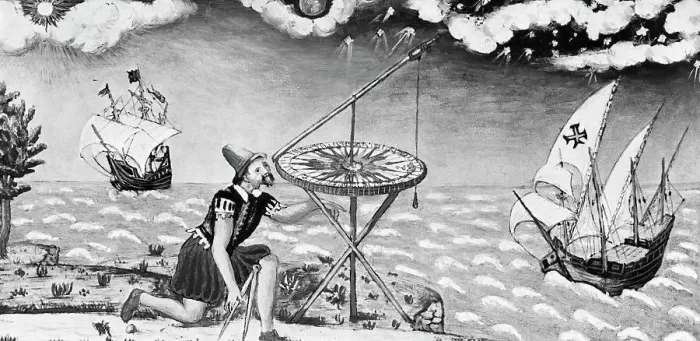 Framed Print : Man W / Sextant, Ships In Backgrd Framed Print : Man W / Sextant, Ships In Backgrd