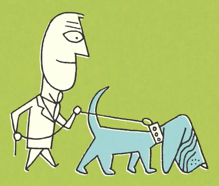 Framed Print : Man Walking a Dog