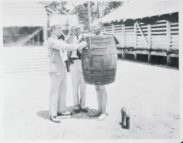 Framed Print : Man Wearing a Barrel Framed Print : Man Wearing a Barrel