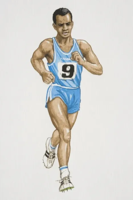 Framed Print : Man wearing blue vest and shorts running, front view Framed Print : Man wearing blue vest and shorts running, front view