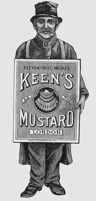 Framed Print : Man Wearing Large Sign Advertising Mustard Product Framed Print : Man Wearing Large Sign Advertising Mustard Product