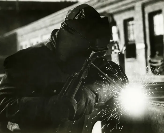 Framed Print : Man welding outdoors Framed Print : Man welding outdoors