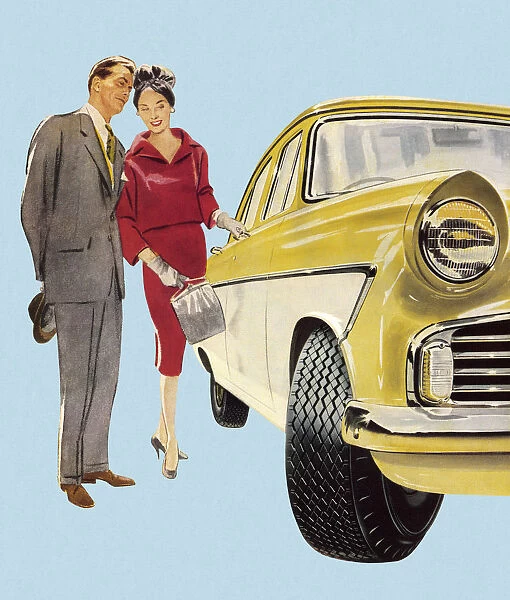 Man and Woman Admiring Car