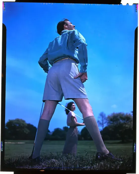 Framed Print : Man and Woman in Golfing Clothes Framed Print : Man and Woman in Golfing Clothes