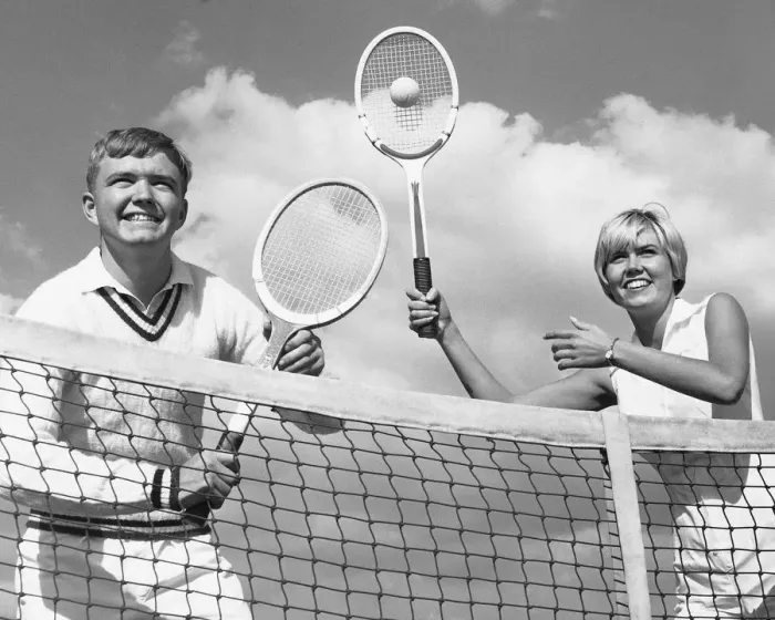 Framed Print : Man and woman playing tennis Framed Print : Man and woman playing tennis