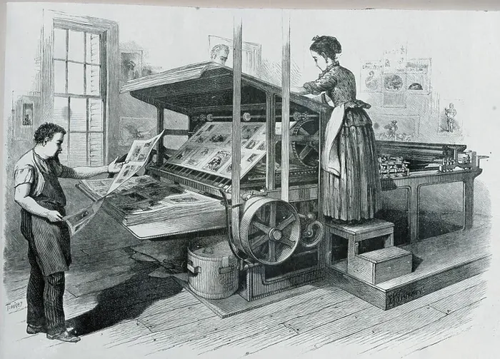 Framed Print : Man and Woman Printing Periodical Framed Print : Man and Woman Printing Periodical