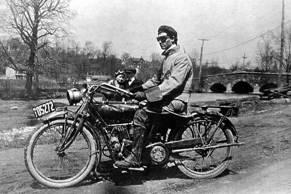 man and woman standing in background, antique, background, bike, black and white