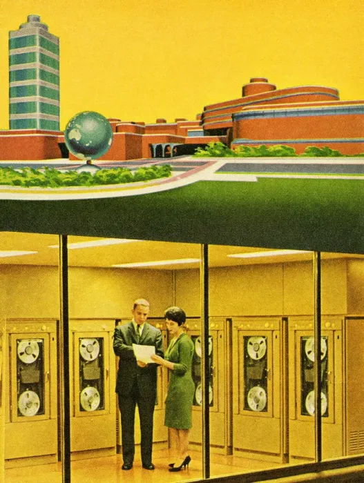 Framed Print : Man and Woman in Underground Computer Lab Framed Print : Man and Woman in Underground Computer Lab