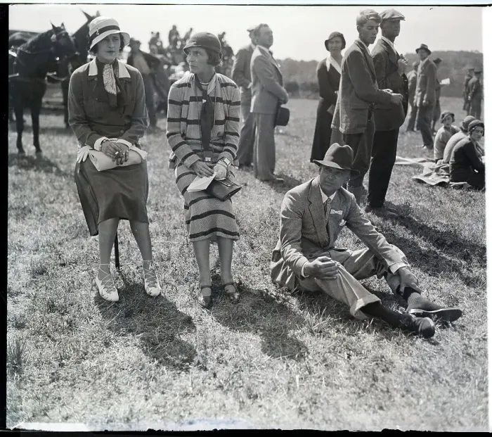 Framed Print : Man And Women Seated On Lawn At Race Framed Print : Man And Women Seated On Lawn At Race