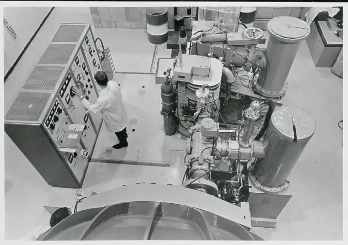 Framed Print : Man Working at Accelerator Controls Framed Print : Man Working at Accelerator Controls
