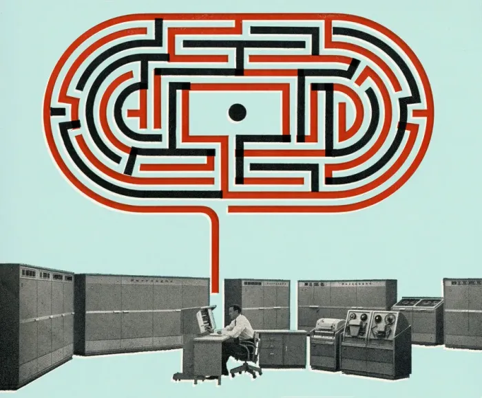 Framed Print : Man Working With a Maze Above Framed Print : Man Working With a Maze Above