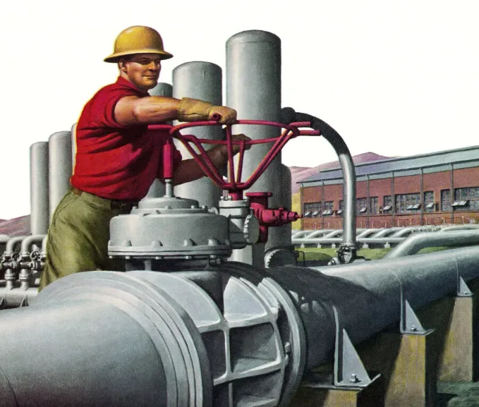 Framed Print : Man Working at an Oil Refinery