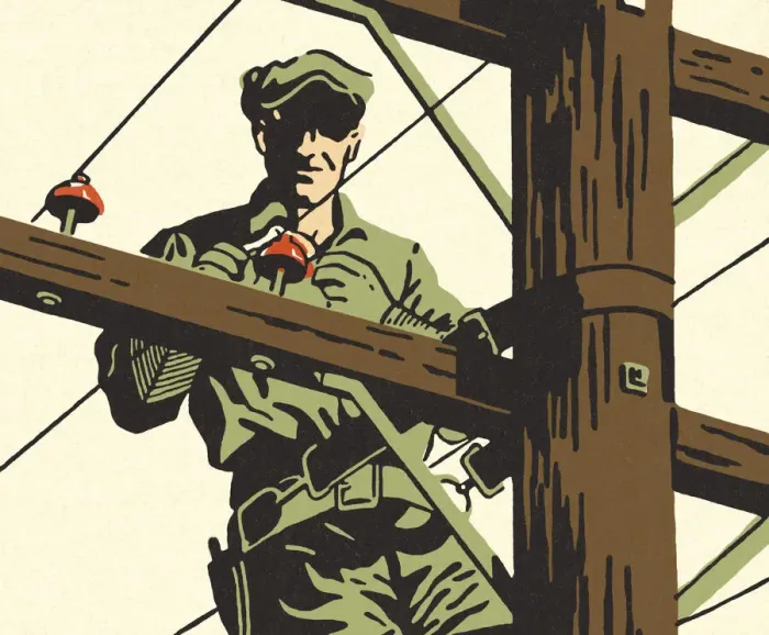 Framed Print : Man Working on a Power Line Framed Print : Man Working on a Power Line