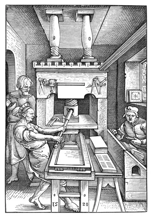 Framed Print : Man working at printing letterpress 1520 Framed Print : Man working at printing letterpress 1520