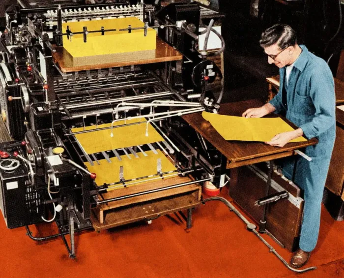 Framed Print : Man Working at a Printing Press Framed Print : Man Working at a Printing Press
