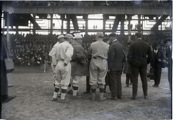 Framed Print : Managers And Umpires Discuss Series Rule Framed Print : Managers And Umpires Discuss Series Rule