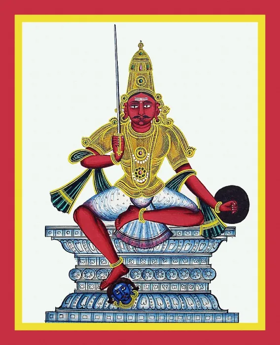 Framed Print : Manarsvami sits in lalitasana on a throne Framed Print : Manarsvami sits in lalitasana on a throne