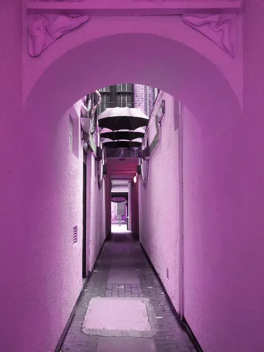 Framed Print : Manchester, a magenta small alley Framed Print : Manchester, a magenta small alley