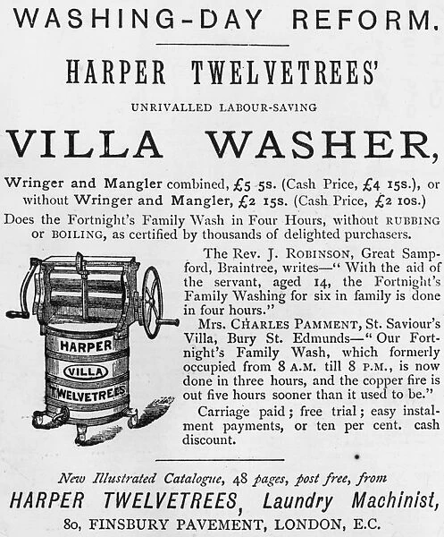 Mangle. circa 1890: Advertisement for a domestic wringer