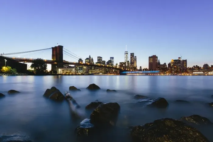 Framed Print : Manhattan skyline at dusk seen from Brooklyn, New York City, USA