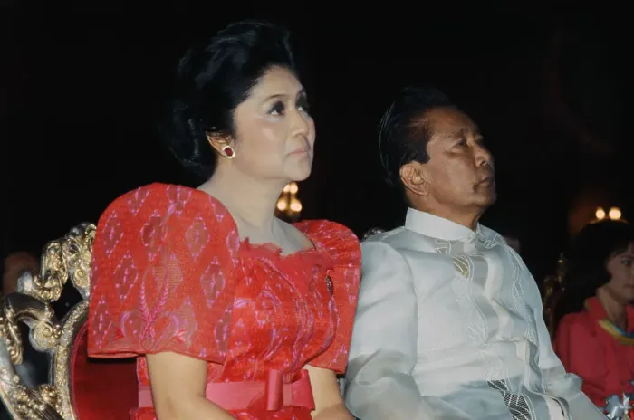 Framed Print : Manila, Philippines: President Ferdinand Marcos and First Lady Imelda Marcos get a blessing from Roman Catholic Cardinal Jaime Sin for their 29th wedding anniversary during the baptism of their first grandson, Fernando Martin