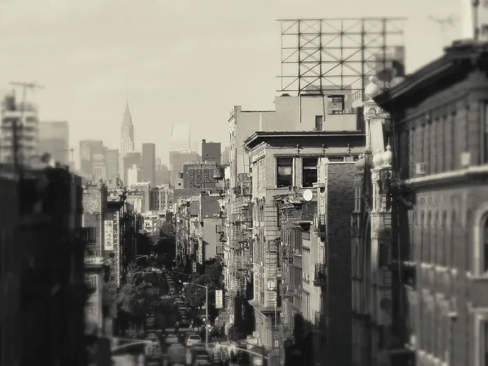 Framed Print : Manipulated high-angle view of Manhattan with the Chrysler Building far away in the horizon. New York City, USA Framed Print : Manipulated high-angle view of Manhattan with the Chrysler Building far away in the horizon. New York City, USA