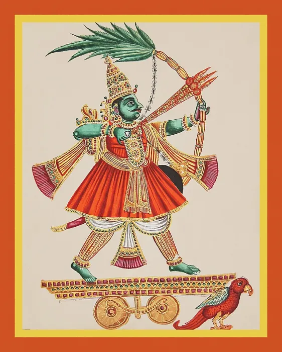 Framed Print : Manmatha rides on a chariot drawn by a red parrot Framed Print : Manmatha rides on a chariot drawn by a red parrot