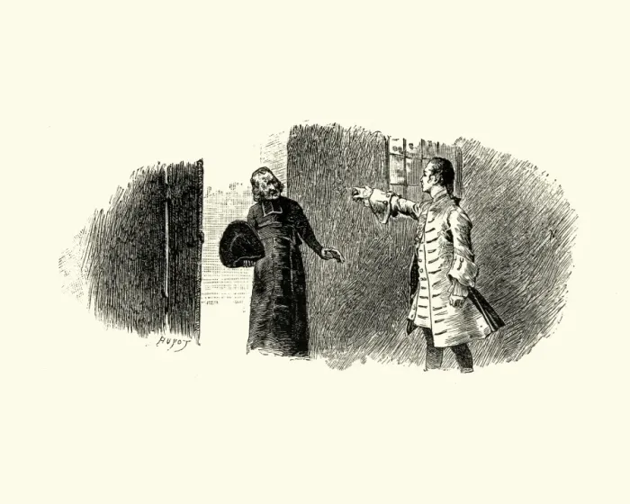 Framed Print : Manon Lescaut - Man arguing with a priest, 18th Century Framed Print : Manon Lescaut - Man arguing with a priest, 18th Century