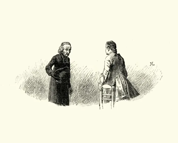 Framed Print : Manon Lescaut - Man talking to an old priest Framed Print : Manon Lescaut - Man talking to an old priest