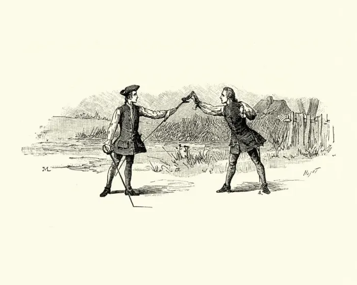 Framed Print : Manon Lescaut - Practicing for a duel, 18th Century Framed Print : Manon Lescaut - Practicing for a duel, 18th Century