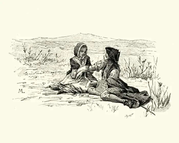 Framed Print : Manon Lescaut - Young couple sat in the countryside Framed Print : Manon Lescaut - Young couple sat in the countryside