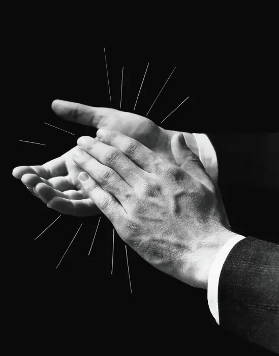 Framed Print : Man's hands clapping, lines refracting outwards, representing sound waves Framed Print : Man's hands clapping, lines refracting outwards, representing sound waves