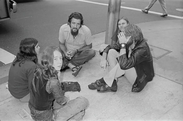 Framed Print : Manson Family Members outside Court Framed Print : Manson Family Members outside Court