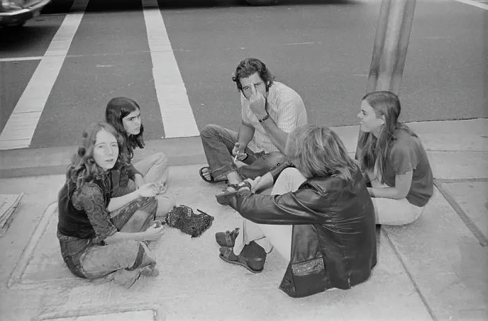 Framed Print : Manson Family Members outside Court Framed Print : Manson Family Members outside Court