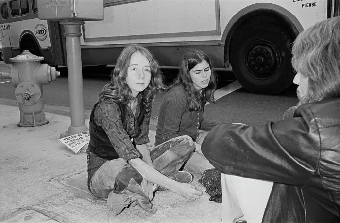 Framed Print : Manson Family Members outside Court Framed Print : Manson Family Members outside Court