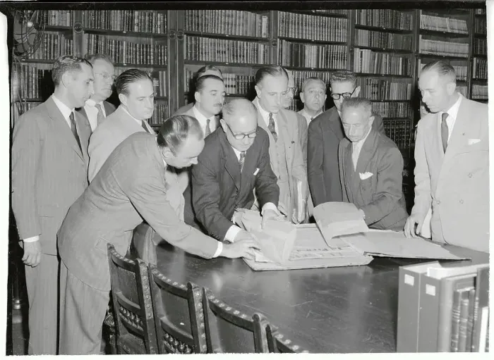 Framed Print : Manuel Ordonez and Others Reviewing Issues of La Prensa Framed Print : Manuel Ordonez and Others Reviewing Issues of La Prensa